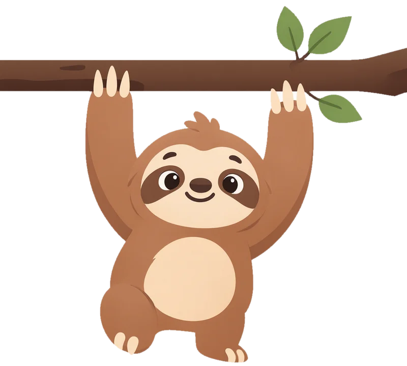Nimu the sloth hanging from a branch