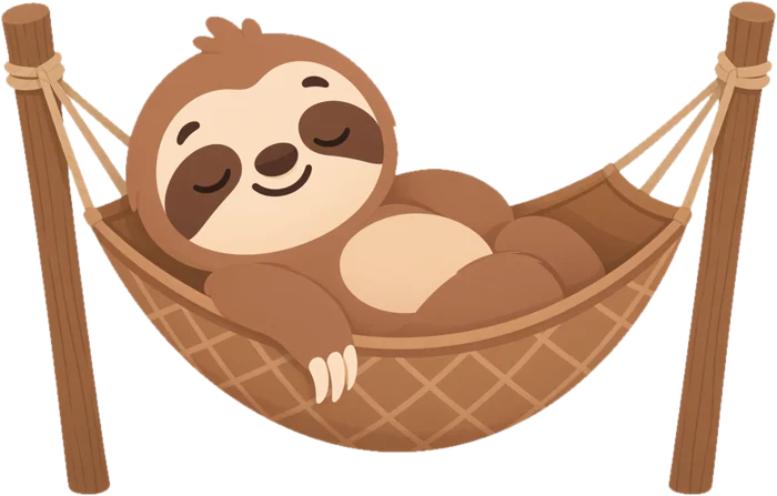 Nimu the sloth relaxing in a hammock