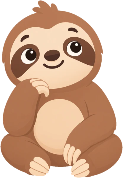 Nimu the sloth sitting on top of the sign, listening